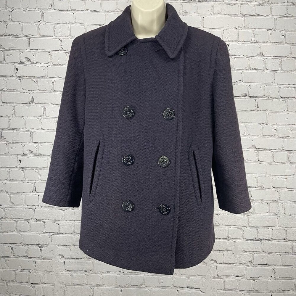 VTG Alorna Purple Wool Double Breast Peacoat Lined Coat USA Petite Medium M